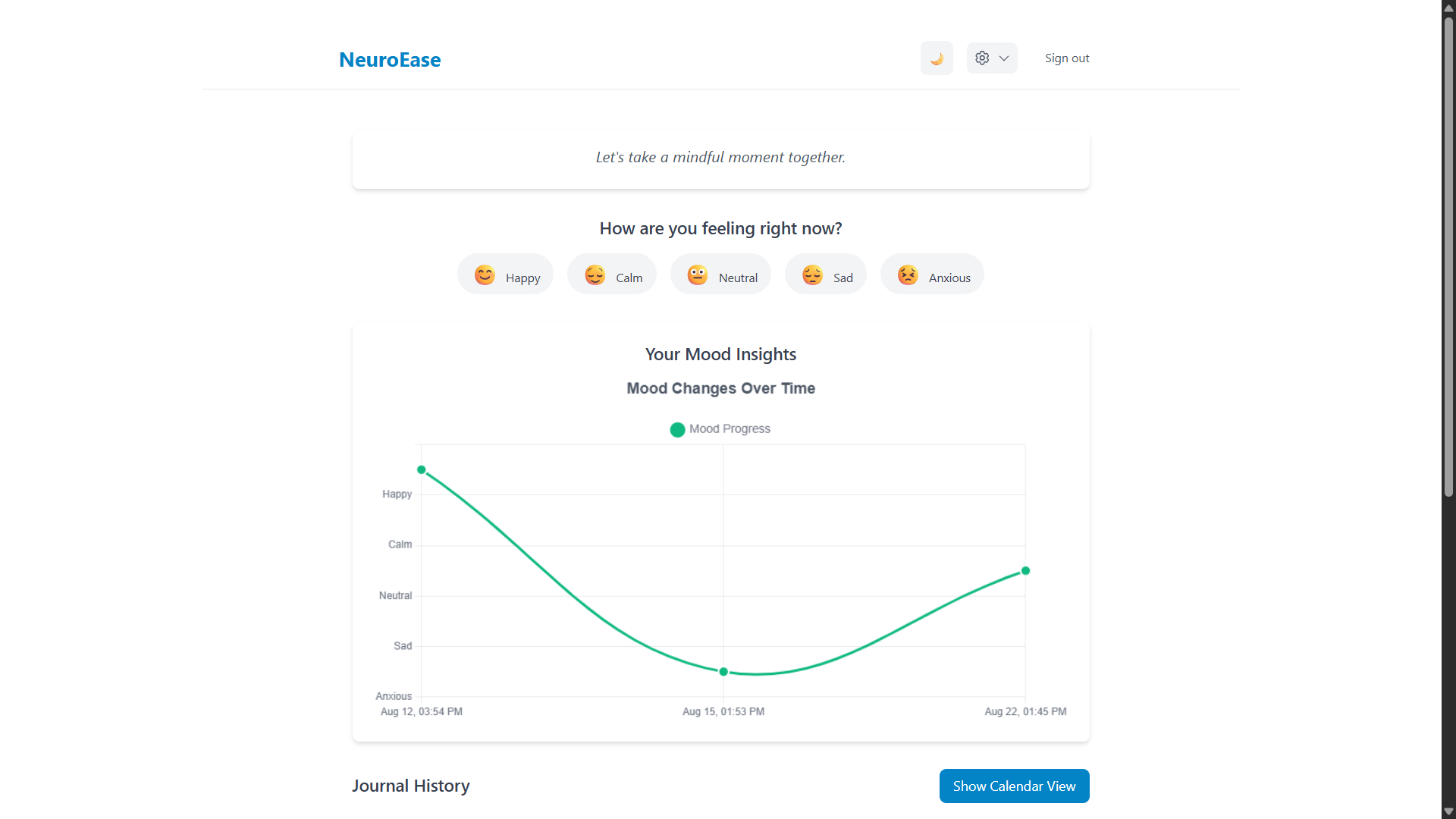 NeuroEase mood tracking and journaling web application project thumbnail